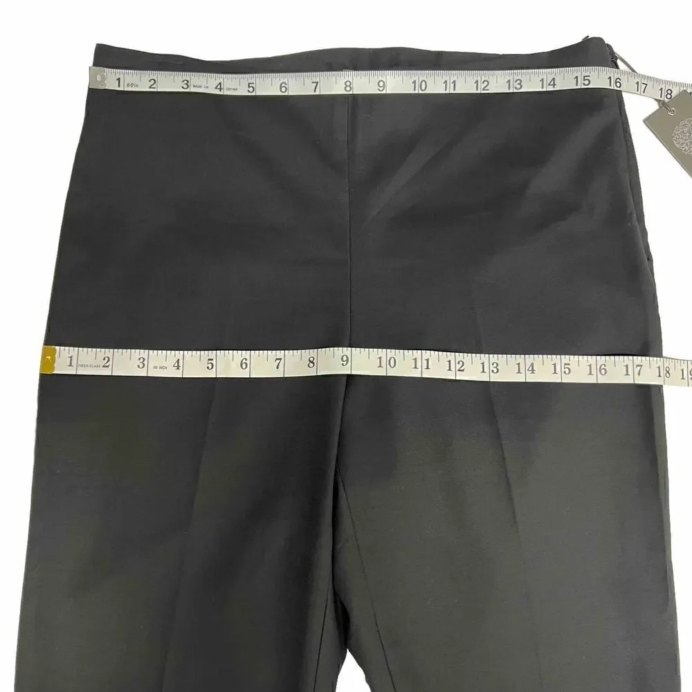 Vince Camuto Trouser Pants Satiny Black Side Zipper Ankle Slits Stretch Women 8